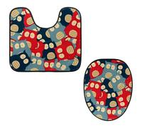 VAPOKF Set di 2 tappetini da bagno a forma di U, con tappetino sagomato e copriwater in morbida flanella, antiscivolo, con simpatico motivo animale, gufo con occhi grandi, rosso e blu