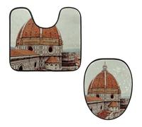 VAPOKF Set di 2 tappetini da bagno a forma di U, con tappetino sagomato e copriwater in morbida flanella antiscivolo, copertura per tavoletta WC, edificio di architettura antica