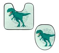 VAPOKF Set di 2 tappetini da bagno a forma di U, con tappetino sagomato e copriwater, morbida flanella antiscivolo, copriwater, motivo: dinosauro pericoloso