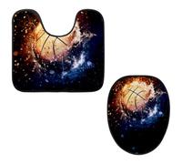 VAPOKF Set di 2 tappetini da bagno a forma di U, con tappetino sagomato e copriwater, morbida flanella antiscivolo, motivo: baseball con fiamma, 2 pezzi