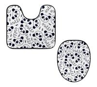 VAPOKF Set di 2 tappetini da bagno a forma di U, con tappetino sagomato e copriwater, morbida flanella antiscivolo, motivo Hello Panda