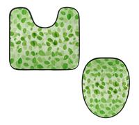 VAPOKF Set di 2 tappetini da bagno a forma di U, con tappetino sagomato e copriwater, morbida flanella antiscivolo, copriwater, motivo foglie verdi, primavera, senza cuciture