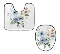VAPOKF Set di 2 tappetini da bagno a forma di U e copriwater in morbida flanella, antiscivolo, con bouquet floreale realistico