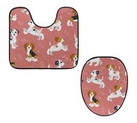 VAPOKF Set di 2 tappetini da bagno a forma di U, tappetino sagomato e copriwater, morbida flanella antiscivolo, motivo divertente cucciolo di cane, beagle dalmata