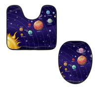 VAPOKF Set di 2 tappetini da bagno con piedistallo, tappetino sagomato a forma di U e copriwater copriwater, morbida flanella antiscivolo, copriwater, motivo: pianeti spaziali, galassia, viola