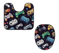 VAPOKF Set di 2 tappetini da bagno con piedistallo, tappetino sagomato a forma di U e copriwater copriwater, morbida flanella antiscivolo, copri tavoletta per WC, joystick colorato con gameped
