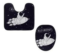 VAPOKF Set di 2 tappetini da bagno con piedistallo, tappetino sagomato a forma di U e copriwater copriwater, morbida flanella antiscivolo, copriwater - Hello Universe Astronauta Starry Sky