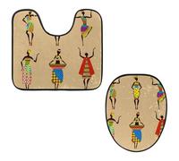 VAPOKF Set di 2 tappetini da bagno con piedistallo, tappetino sagomato a forma di U e copriwater copriwater, morbida flanella antiscivolo, motivo etnico bohémien africano