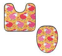 VAPOKF Set di 2 tappetini da bagno con piedistallo, tappetino sagomato a forma di U e copriwater copriwater, morbida flanella antiscivolo, copriwater - rosa, ragazza alpaca con papillon giallo
