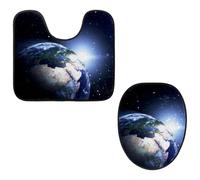 VAPOKF Set di 2 tappetini da bagno con piedistallo, tappetino sagomato a forma di U e copriwater copriwater, morbida flanella antiscivolo, copertura per tavoletta WC, motivo: cielo stellato, cielo