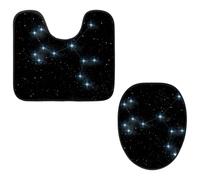 VAPOKF Set di 2 tappetini da bagno con piedistallo, tappetino sagomato a forma di U e copriwater copriwater, morbida flanella antiscivolo, copriwater, motivo: galassia, universo, costellazione, cielo