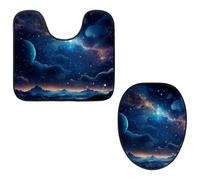VAPOKF Set di 2 tappetini da bagno con piedistallo, tappetino sagomato a forma di U e copriwater, morbida flanella antiscivolo, copriwater - Acquerello, spazio, galassia, nebulosa, universo stellato