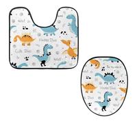 VAPOKF Set di 2 tappetini da bagno con piedistallo, tappetino sagomato a forma di U e copriwater, morbida flanella antiscivolo, copriwater - Hello Happy Dinosaur