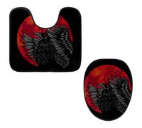 VAPOKF Set di 2 tappetini da bagno con piedistallo, tappetino sagomato a forma di U e copriwater, morbida flanella antiscivolo, copriwater, motivo: corvo rosso sangue e luna