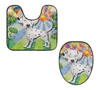VAPOKF Set di 2 tappetini da bagno con piedistallo, tappetino sagomato a forma di U e copriwater, morbida flanella antiscivolo, tappetino da bagno con copriwater colorato dalmata cucciolo di cane
