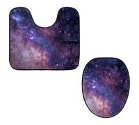 VAPOKF Set di 2 tappetini da bagno con piedistallo, tappetino sagomato a forma di U e copriwater, morbida flanella antiscivolo, copriwater, motivo: cielo stellato, natura galassia