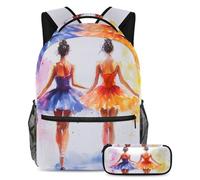 VAPOKF Set di 2 zaini per la scuola con ballerina, acquerelli, per adolescenti, ragazze, ragazzi, bambini, zaino per studenti con astuccio per scuola primaria secondaria, Multi, Taglia unica, Set di