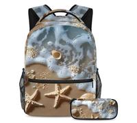 VAPOKF Set di borse per la scuola con conchiglie marine sulla spiaggia, per adolescenti, ragazze, ragazzi, bambini, zaino per studenti con astuccio per scuola primaria secondaria, Multi, Taglia unica,