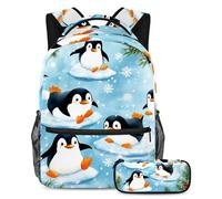 VAPOKF Set di borse per la scuola con pinguini invernali che giocano sul ghiaccio, per adolescenti, ragazze, ragazzi, bambini, zaino con astuccio per scuola elementare secondaria