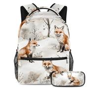 VAPOKF Set di borse per la scuola con tre volpi sulla neve, per adolescenti, ragazze, ragazzi, bambini, zaino con astuccio per scuola elementare secondaria, Multi, Taglia unica, Set di zaini per la