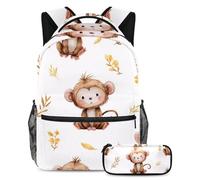 VAPOKF Set di borse per la scuola per bambini, con scimmia, per adolescenti, ragazze, ragazzi, bambini, zaino per studenti, con astuccio per scuola elementare, secondaria