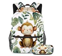 VAPOKF Set di borse per la scuola per bambini, con scimmia, per adolescenti, ragazze, ragazzi, bambini, zaino per studenti, con astuccio per scuola elementare, secondaria