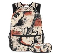 VAPOKF Set di borse per la scuola per strumenti a chitarra, per adolescenti, ragazze, ragazzi, bambini, zaino per studenti, zaino con astuccio per scuola primaria, secondaria, junior, Multi, Taglia