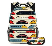 VAPOKF Set di zaini colorati ad alta velocità con treno ferroviario per adolescenti, ragazze, ragazzi, bambini, zaino per studenti con astuccio per scuola primaria secondaria, Multi, Taglia unica, Set