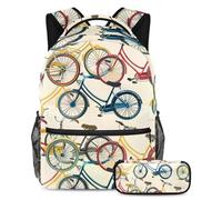 VAPOKF Set di zaini colorati per la scuola con biciclette, per adolescenti, ragazze, ragazzi, bambini, zaino per studenti con astuccio per scuola primaria secondaria, Multi, Taglia unica, Set di zaini