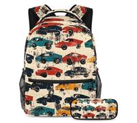 VAPOKF Set di zaini colorati per la scuola con macchine da corsa grunge per adolescenti, ragazze, ragazzi, bambini, zaino per studenti con astuccio per scuola primaria secondaria, Multi, Taglia unica