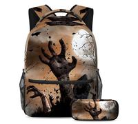 VAPOKF Set di zaini da scuola spaventosi con mani zombie per adolescenti, ragazze, ragazzi, bambini, zaino per studenti con astuccio per scuola primaria secondaria, Multi, Taglia unica, Set di zaini