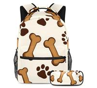 VAPOKF Set di zaini marroni con impronte e ossa di animali domestici, per adolescenti, ragazze, ragazzi, bambini, zaino per studenti con astuccio per scuola primaria secondaria