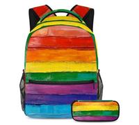 VAPOKF Set di zaini per la scuola a righe orizzontali color arcobaleno per adolescenti, ragazze, ragazzi, bambini, zaino per studenti con astuccio per scuola primaria secondaria, Multi, Taglia unica