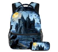 VAPOKF Set di zaini per la scuola con albero del castello dei corvi, per adolescenti, ragazze, ragazzi, bambini, zaino con astuccio per scuola elementare secondaria, Multi, Taglia unica, Set di zaini