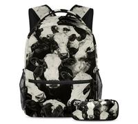 VAPOKF Set di zaini per la scuola con animali della fattoria delle mucche, per adolescenti, ragazze, ragazzi, bambini, zaino per studenti con astuccio per scuola primaria secondaria, Multi, Taglia