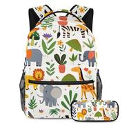 VAPOKF Set di zaini per la scuola con animali dello zoo dei cartoni animati, per adolescenti, ragazze, ragazzi, bambini, zaino per studenti con astuccio per scuola primaria secondaria, Multi, Taglia