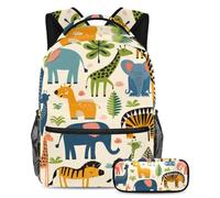 VAPOKF Set di zaini per la scuola con animali dello zoo per adolescenti, ragazze, ragazzi, bambini, zaino per studenti con astuccio per scuola primaria secondaria, Multi, Taglia unica, Set di zaini