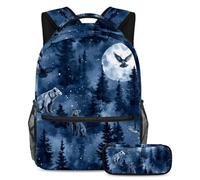 VAPOKF Set di zaini per la scuola con animali sotto la notte, per adolescenti, ragazze, ragazzi, bambini, zaino con astuccio per scuola elementare secondaria e secondaria, Multi, Taglia unica, Set di