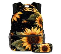 VAPOKF Set di zaini per la scuola con api e girasoli sul buio per adolescenti, ragazze, ragazzi, bambini, zaino per studenti con astuccio per scuola primaria secondaria, Multi, Taglia unica, Set di