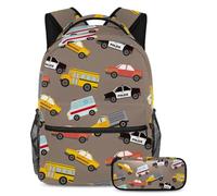 VAPOKF Set di zaini per la scuola con auto della polizia, autobus e taxi, per adolescenti, ragazze, ragazzi, bambini, zaino con astuccio per scuola elementare secondaria, Multi, Taglia unica, Set di