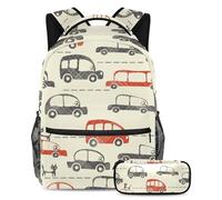 VAPOKF Set di zaini per la scuola con auto e autobus nel traffico per adolescenti, ragazze, ragazzi, bambini, zaino per studenti con astuccio per scuola primaria secondaria, Multi, Taglia unica, Set