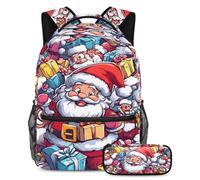VAPOKF Set di zaini per la scuola con Babbo Natale senza cuciture, per adolescenti, ragazze, ragazzi, bambini, zaino per studenti con astuccio per scuola elementare secondaria, Multi, Taglia unica