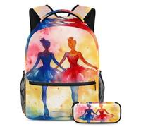 VAPOKF Set di zaini per la scuola con ballerina ad acquerello, per adolescenti, ragazze, ragazzi, bambini, zaino per studenti con astuccio per scuola primaria secondaria, Multi, Taglia unica, Set di