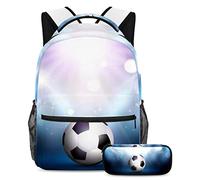 VAPOKF Set di zaini per la scuola con calcio sotto i riflettori, per adolescenti, ragazze, ragazzi, bambini, zaino per studenti con astuccio per scuola primaria e secondaria, Multi, Backpack: