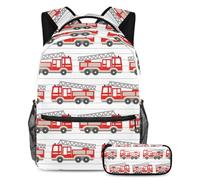 VAPOKF Set di zaini per la scuola con camion dei pompieri, per adolescenti, ragazze, ragazzi, bambini, zaino per studenti con astuccio per scuola primaria secondaria, Multi, Taglia unica, Set di zaini