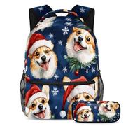 VAPOKF Set di zaini per la scuola con cappello di Babbo Natale e fiocco di neve, per adolescenti, ragazze, ragazzi, bambini, zaino con astuccio per scuola elementare e secondaria, Multi, Taglia unica