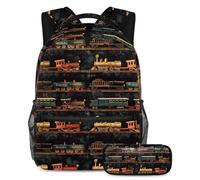 VAPOKF Set di zaini per la scuola con caricamento del treno in stile retrò, per adolescenti, ragazze, ragazzi, bambini, zaino per studenti con astuccio per scuola primaria secondaria, Multi, Taglia