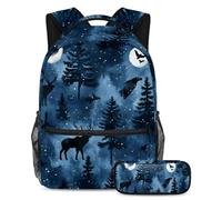 VAPOKF Set di zaini per la scuola con cervi e aquile sulla foresta notturna, per adolescenti, ragazze, ragazzi, bambini, zaino con astuccio per scuola elementare secondaria e media, Multi, Taglia