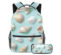 VAPOKF Set di zaini per la scuola con conchiglie marine per adolescenti, ragazze, ragazzi, bambini, zaino per studenti con astuccio per scuola primaria secondaria, Multi, Taglia unica, Set di zaini