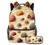 VAPOKF Set di zaini per la scuola con conchiglie sulla spiaggia bagnata, per adolescenti, ragazze, ragazzi, bambini, zaino con astuccio per scuola elementare secondaria